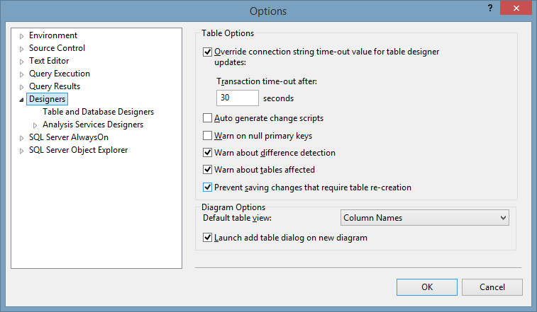 SQL Prevent Saving Changes That Require Table Re-creation Before