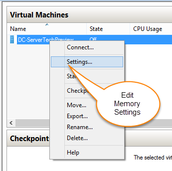 Edit Virtual Machine Settings