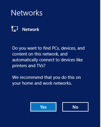 Select "Yes" for work network
