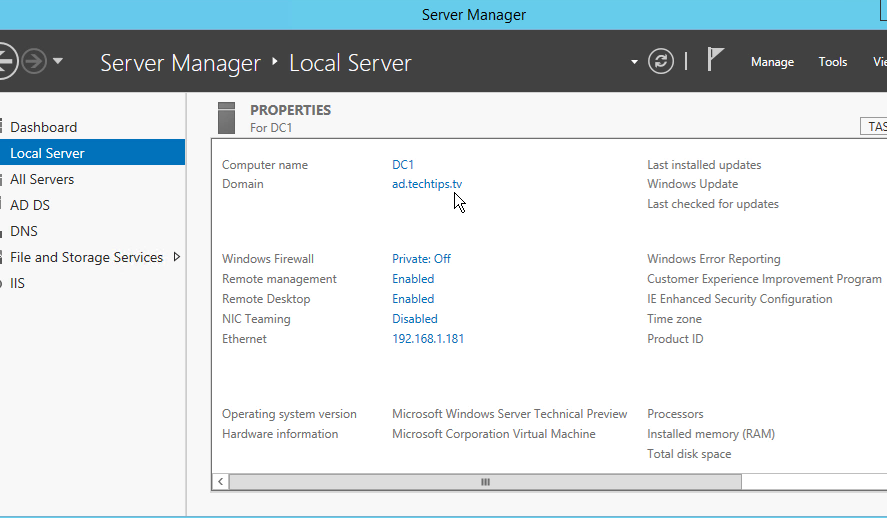 Install Windows Server Technical Preview with Active Directory in Hyper-V (Part 3 of 3)