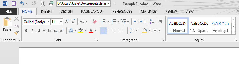 Document Location Full Path Displays at Top