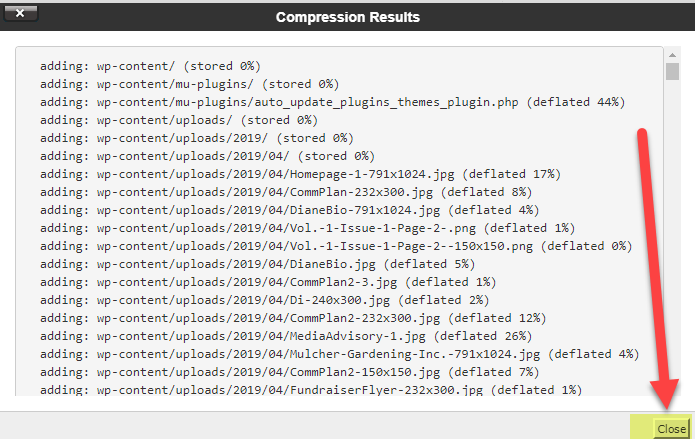 Close Compression Results Window